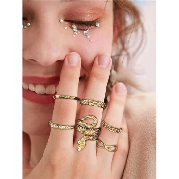 Snake Open Rings Set of 4 | Gothic Halloween Jewelry - Picture 1 of 6